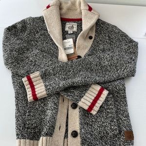 Roots Cabin Shawl Cardigan grey oat milk womens size XS BNWT